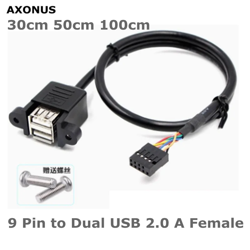 With Screw Panel for Computer, Tablet, Printer, Dual USB 2.0 Type A Female to Motherboard 9Pin Header Cable Adapter