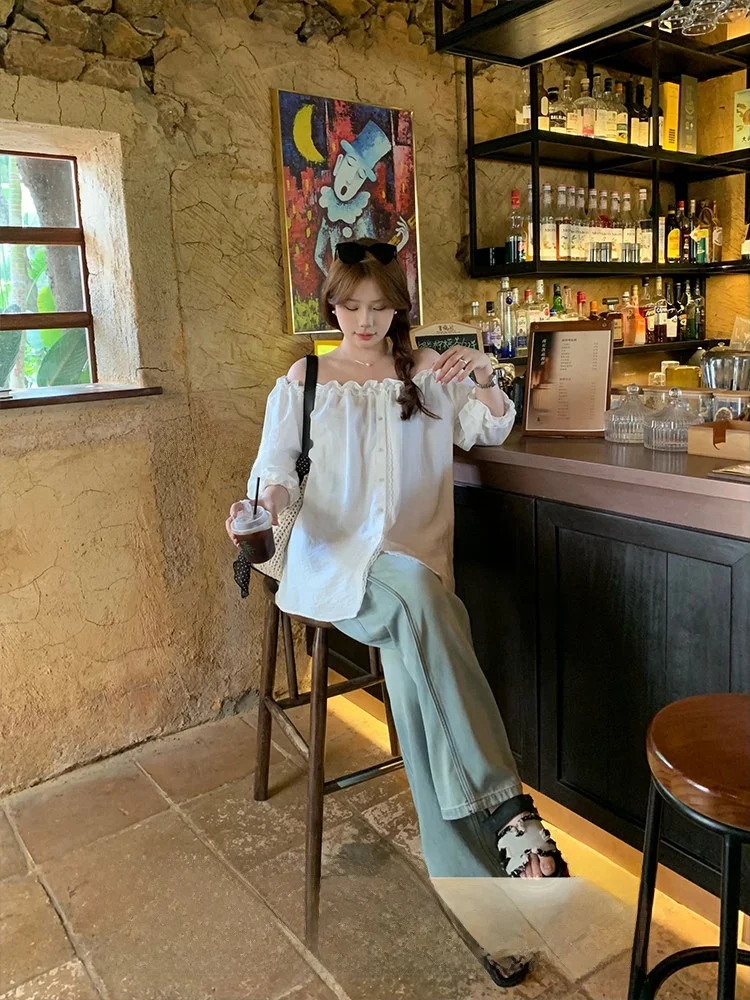 

en Large Size Women's Micro Plump Sister MM One oulder irt New Sle High End Sensation Ele Slimming Blouse