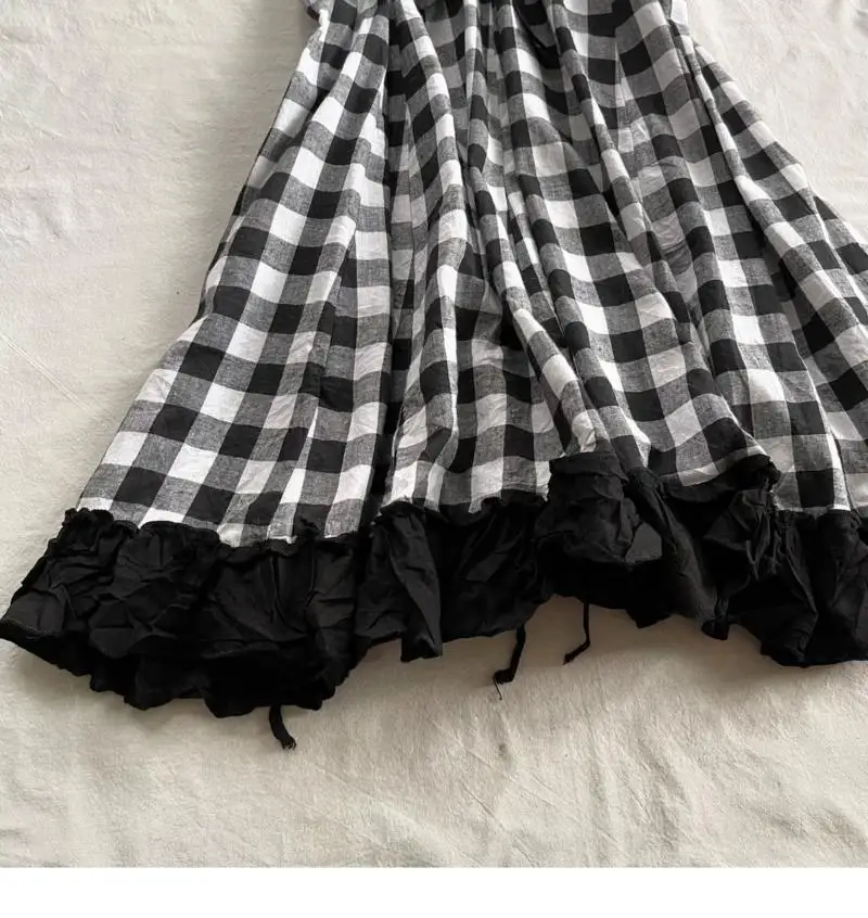 Vintage Y2k Loose Plaid Black Dress Women Spicy Girl Chic Sexy Sling Summer Off Shoulder Dresses A-line Casual Mini Dresses