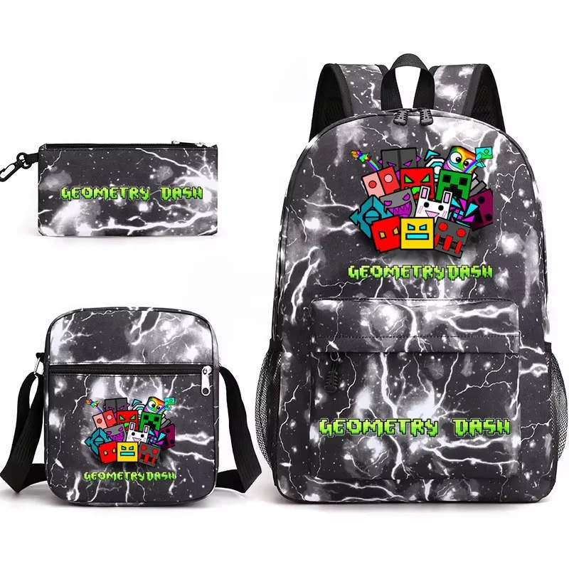 Geometry Dash Backpack Shoulder Bag Pencil Case Set for Men Women Kid Students Schoolbag Fashionable and Trendy Teenage Backpack