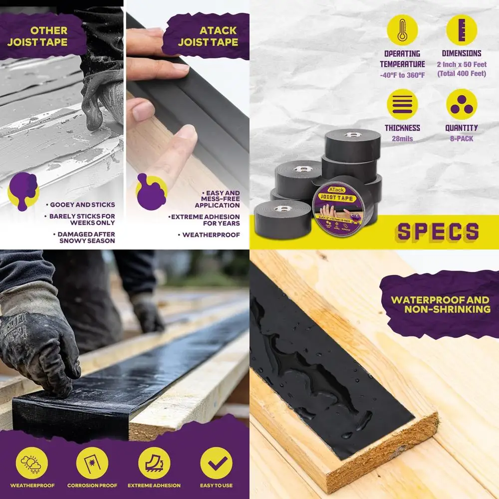 

2 рулона по 50 футов водонепроницаемой ленты для балок, несущих конструкций и кровли, несвёрблящийся бутиловый герметик с высокой адгезией для дерева, металла, композитных материалов и кровельных балок