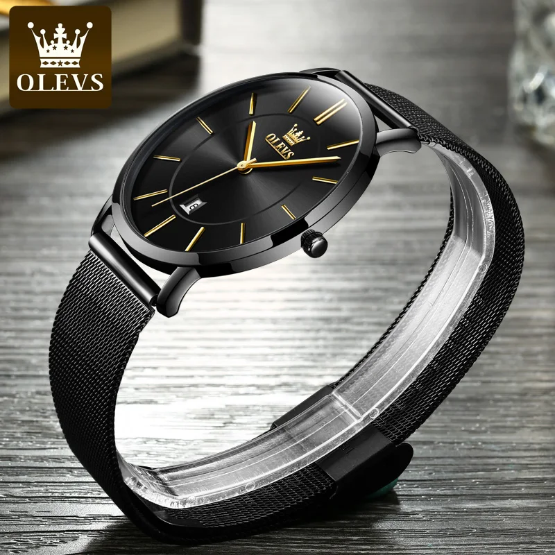 OLEVS Brand Net Belt Single Calendar Three-pin Quartz Watch for Men