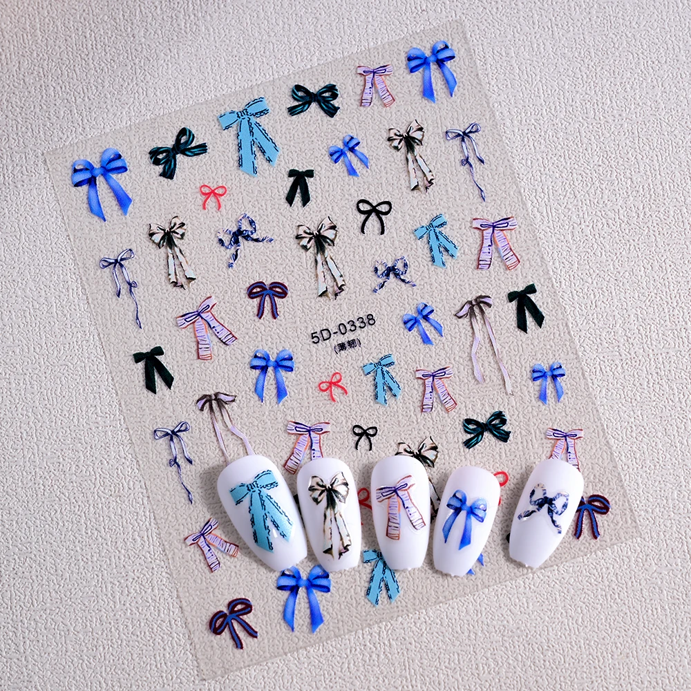 1Pcs White/Pink Bow/Ribbon 5D Nail Art Stikckers Kawaii Bowknot Self-Adhesive Slider Wedding/Valentine's Day Manicure Decals *&# image 6
