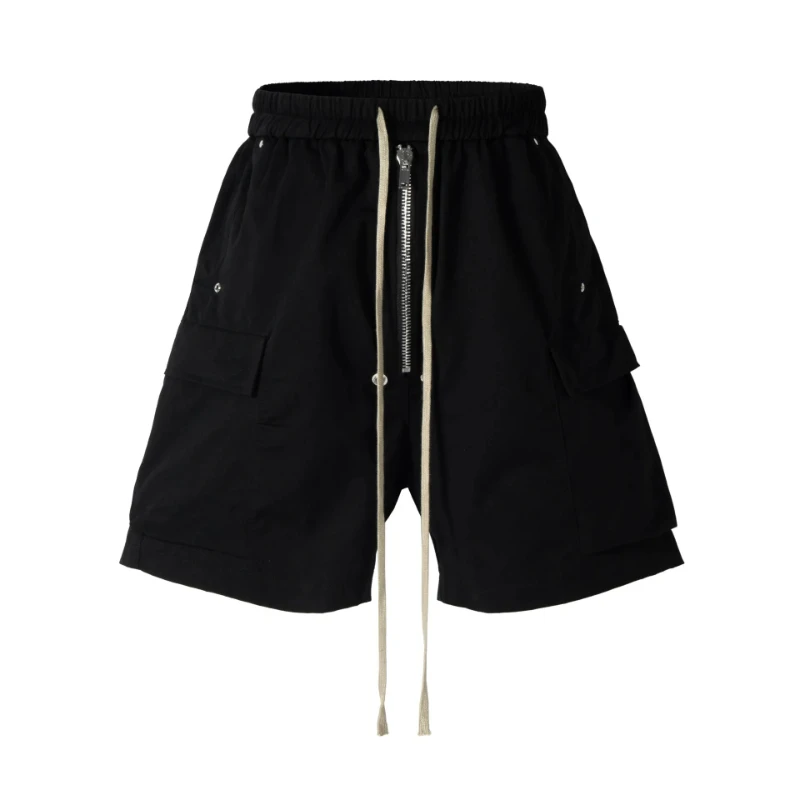 Mens Cargo Shorts Dark Drawstring Multi Pocket Shorts Harajuku Unisex Loose Fit Five Length Straight Leg Casual Streetwear New