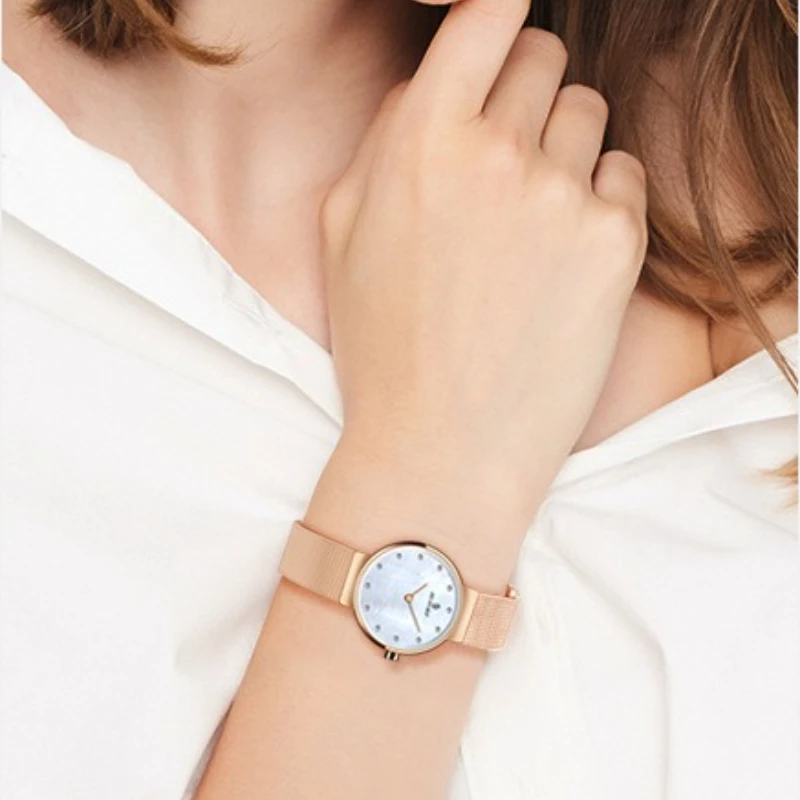 Luxury fashion ultra-thin two-needle quartz watch steel webbing simple classic trend waterproof women's watch new birthday gift
