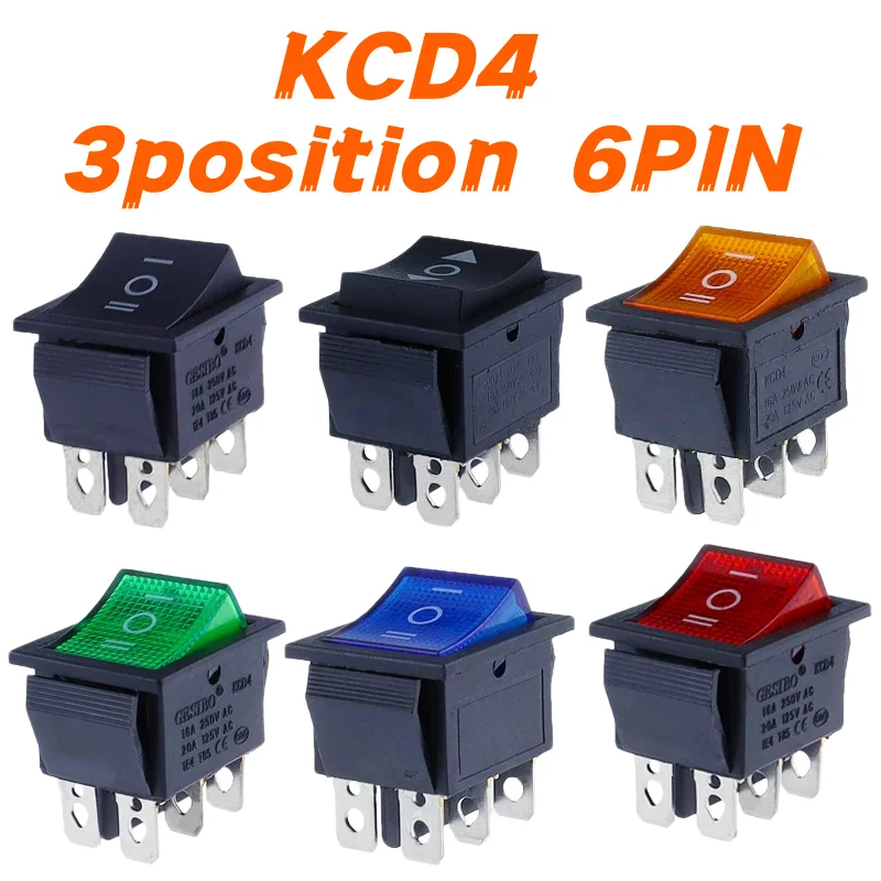 10pcs Kcd4 Rocker Switch Power Switch On-off-on 3 Position 6 Electrical Equipment With Light Switch 16A 250VAC/ 20A 125VA