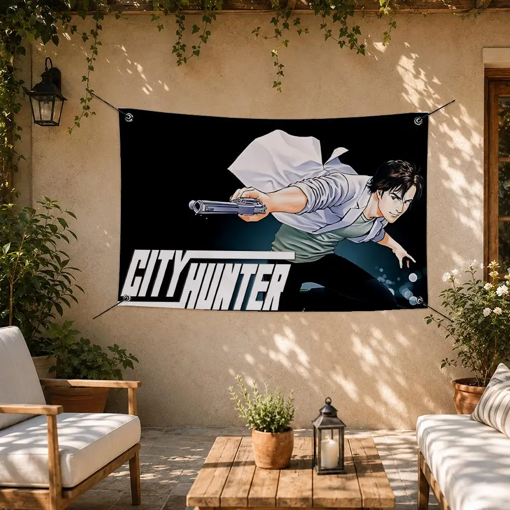 Cool Anime City Hunter Flags Room Bedroom Home Outdoor Wall Hanging Concert Printed Background Decoration Art Banne