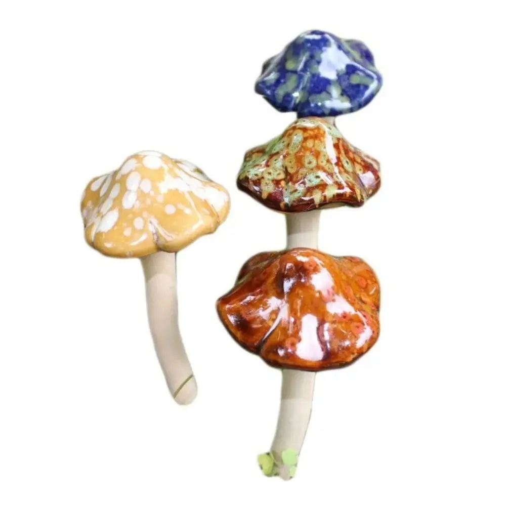 4PCS Garden Statue Mini Mushroom Ornaments Realistic Colorful Pottery Sculpture Ceramics Vintage Fairy Mushroom Courtyard Lawn