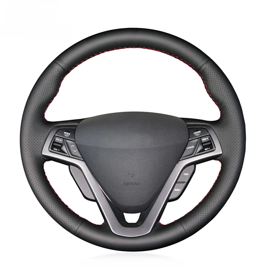 Black Faux Leather Hand-stitched Steering Wheel Cover for Hyundai Veloster 2011 2013 2012 2014 2015 2016 2017