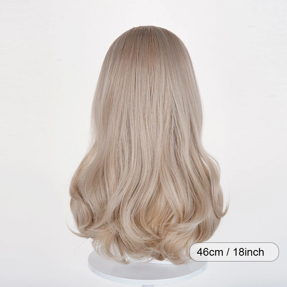 Flaxen Medium Long Wavy Wigs Synthetic Anime Game Cosplay Fluffy Wig Heat Resistant for Daily Party