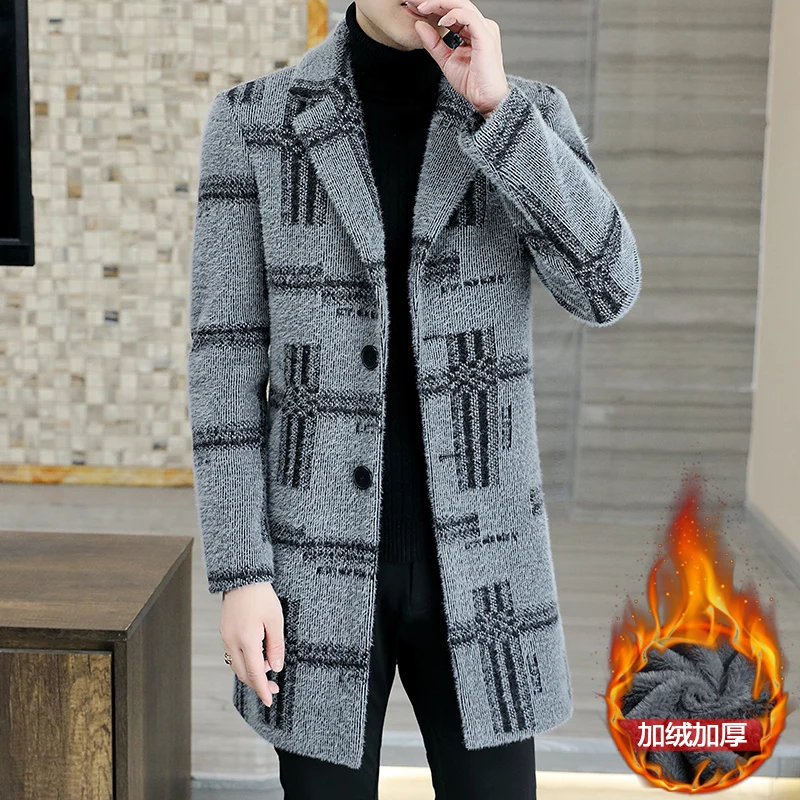 

Add fleece and thickening in 2023 stylish and handsome autumn/winter golden Sable velvet jacquard long wool coat Sheryl coat man