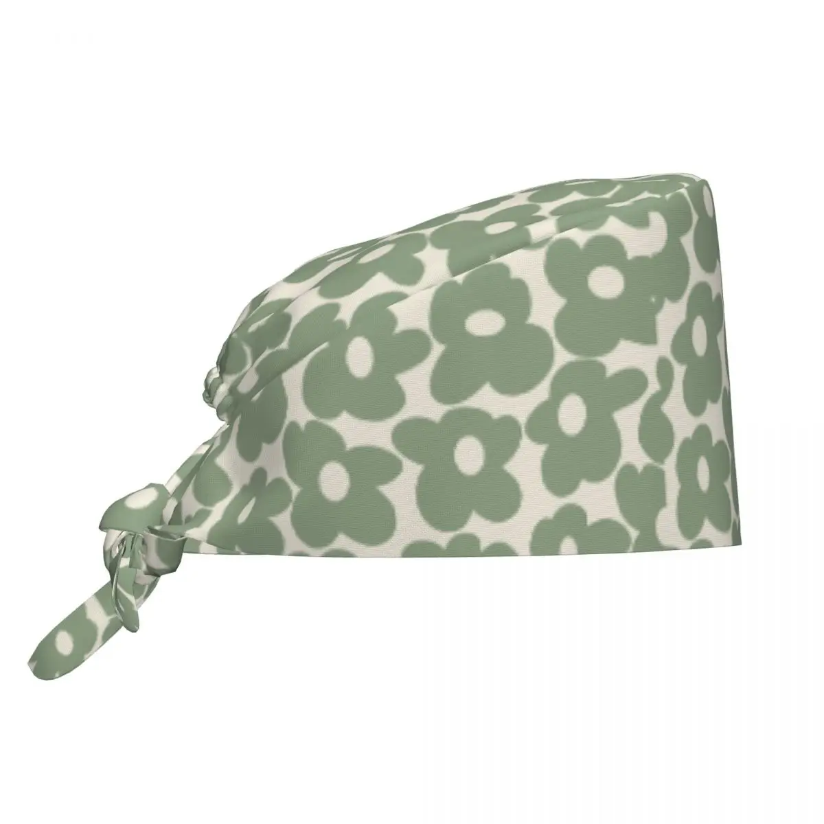 Sage Green Groovy Flowers Breathable Nursing Work Cap Surgical Scrub Caps Nursing Hair Hats Work Scrubs Hat for Medical Surgical