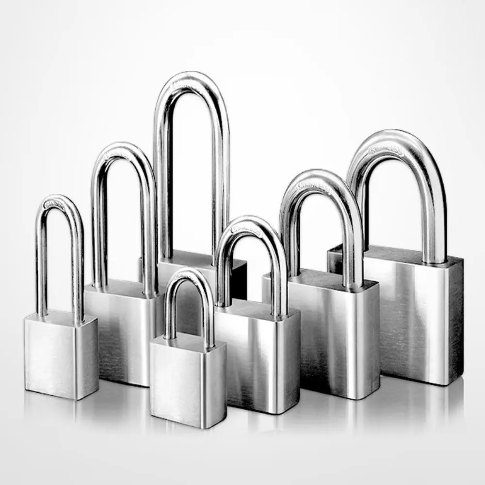 قفل باب من الفولاذ المقاوم للصدأ 304 قفل فضي عالي التحمل مضاد للصدأ مع 4 مفاتيح أقفال أمان مضادة للالتقاط