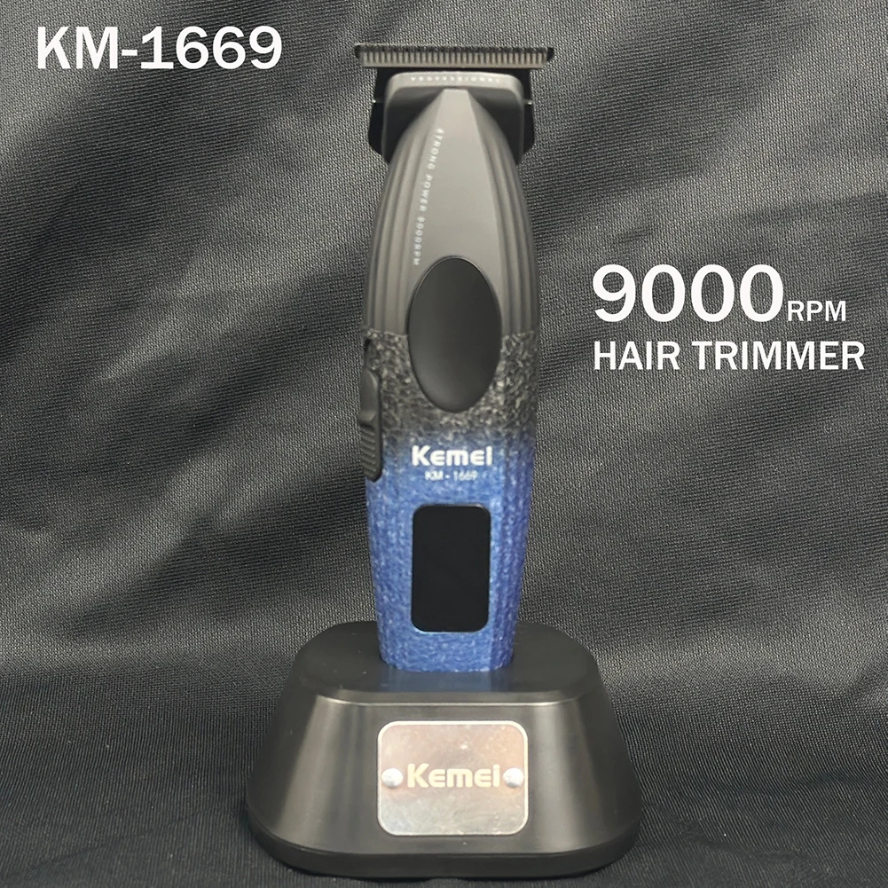 KM-1669 9000RPM Professional Hair Trimmer High Speed DLC Blade Hair Clipper Barber Finish Machine for Men with Charging Base