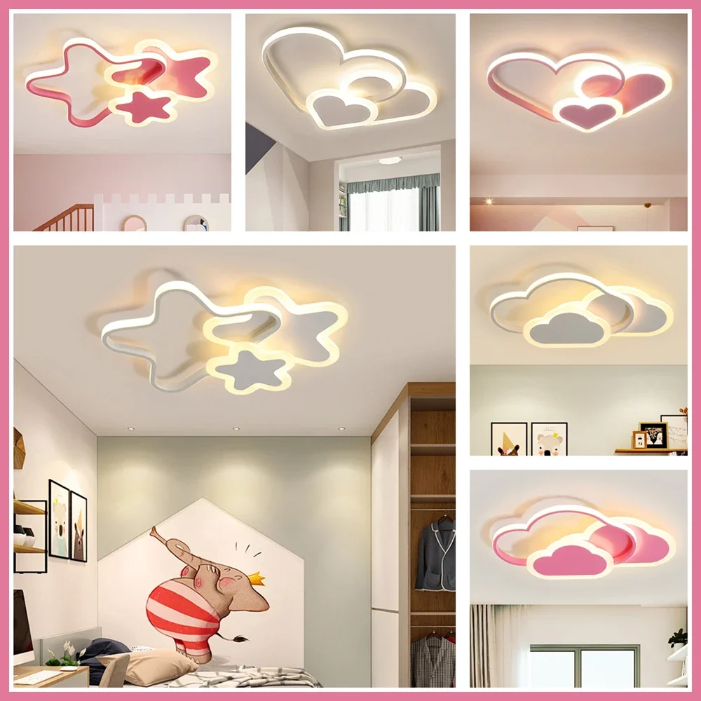 Led Ceiling Lamp For Children Kid Girls Room Bedroom Study Cloud Ceiling Light Heart Shape Pink Child Kid Star Chandelier Light