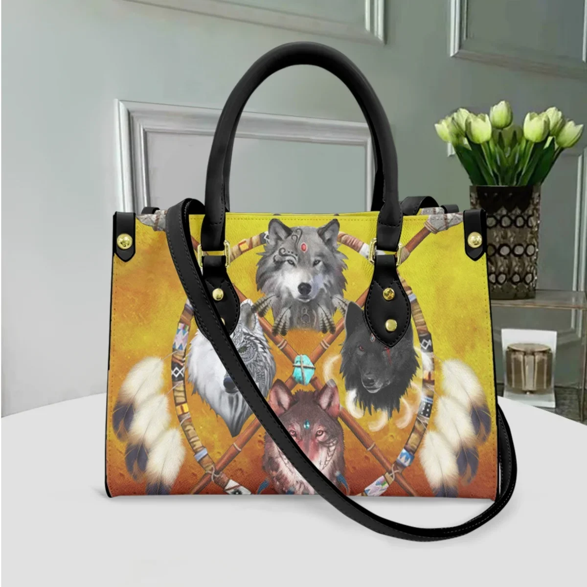 Lobo 3D Design Bolsa para mulheres, sacola crossover casual, elegante sacola de saída, bolsa mensageiro viajante, presente de moda, nova