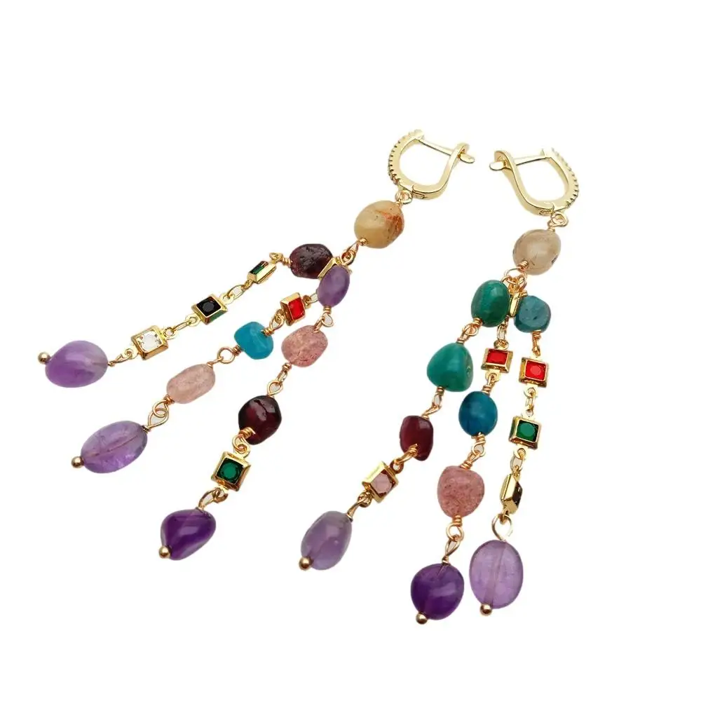 

Y·YING Multi Color Gemstone Dangle Earrings Cz Pave Lever Back Girlfriend Women Gifts