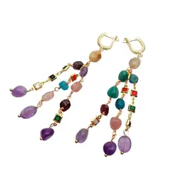 Y·YING Multi Color Gemstone Dangle Earrings Cz Pave Lever Back Girlfriend Women Gifts
