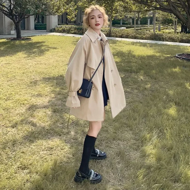 

Preppy Style Khaki Trench Coat Women Korean Fashion Long Sleeve Pocket Loose Vintage Coat Chic Windbreaker Overcoat Female A290