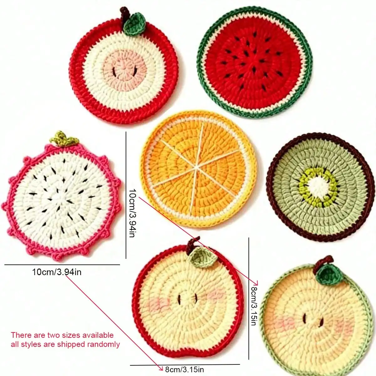 2Pcs Car Coasters Hand‑Knitted Fruit Series Coasters Cute Car Interior Decoration Hand‑Woven Coasters