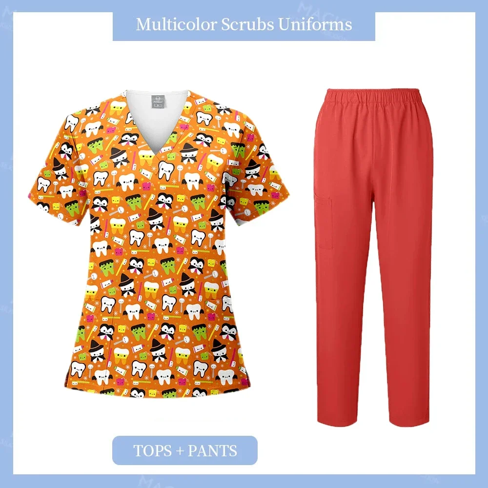 Scrub elastico Top Uniformi mediche Scrub stampato Top Donna Bellezza Spa Uniforme Infermieristica medica Abiti da lavoro Dottore Infermiera Scrub