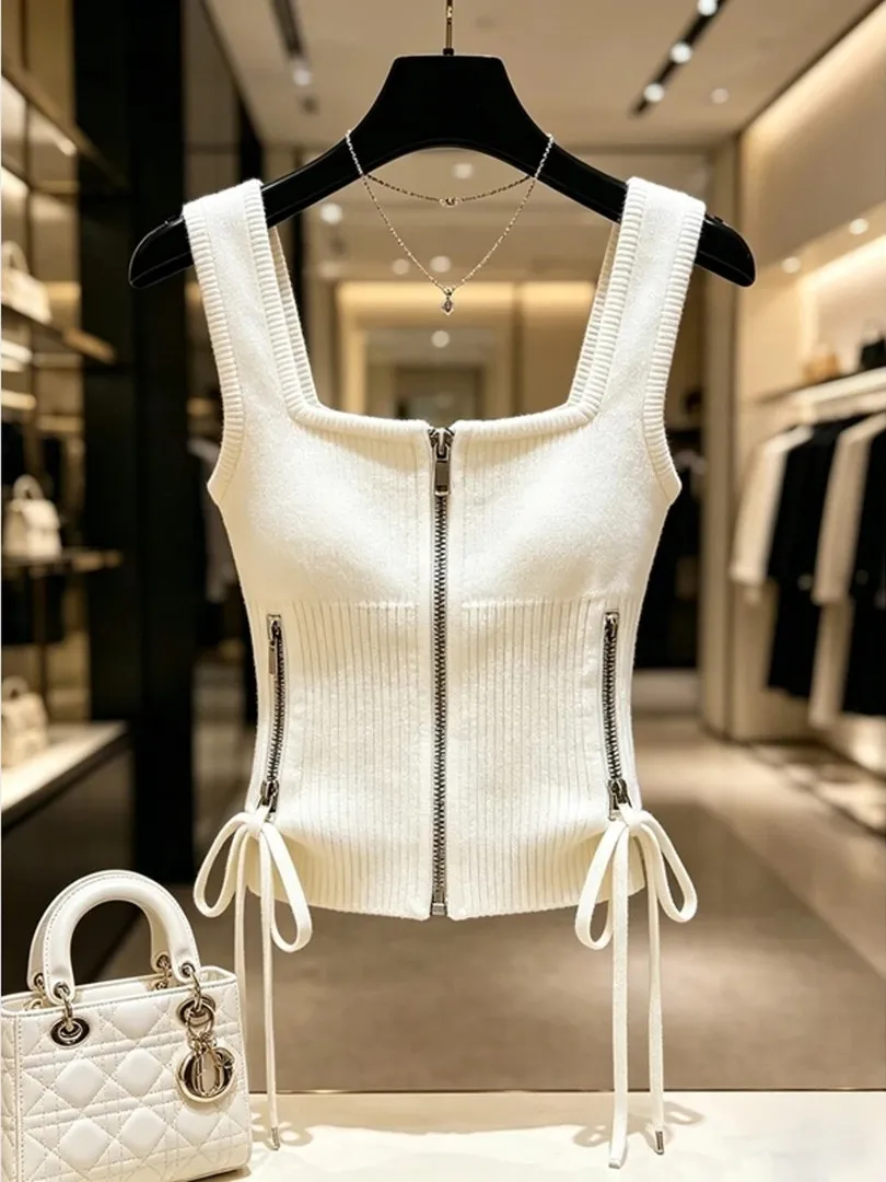 Yellow Knitted Vest Women's Fashionable Casual Design Korean Style Unique Beautiful Top Breathable V-neck Button Closure