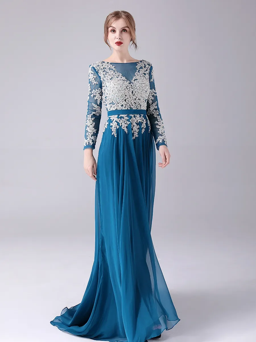 Full Lace Prom Dress Long Sleeves Evening Dress Appliqued Sheer Party Sexy Mermiad Dresses