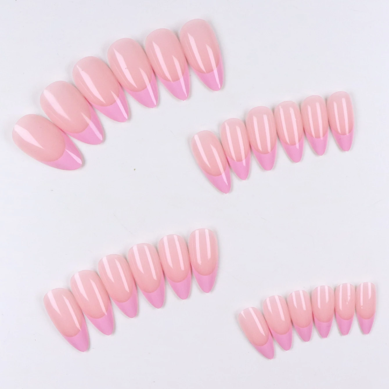 24pcs Upgrade Your Look With Pink French Almond Full-Coverage False Nail Set 1pc Nail File & 1 Nail Glue Sticker Kit Nails