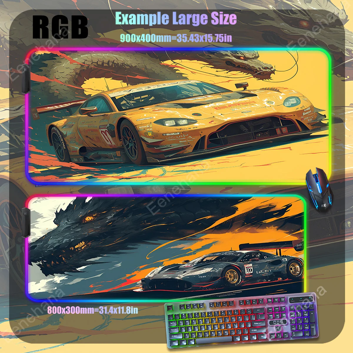 RGB Mouse Pad Illustratio Sports Car Mouse Pads Gaming GTA 40x90 Office Accessories Gamer Luminous Mousepad LED HD Print Deskmat