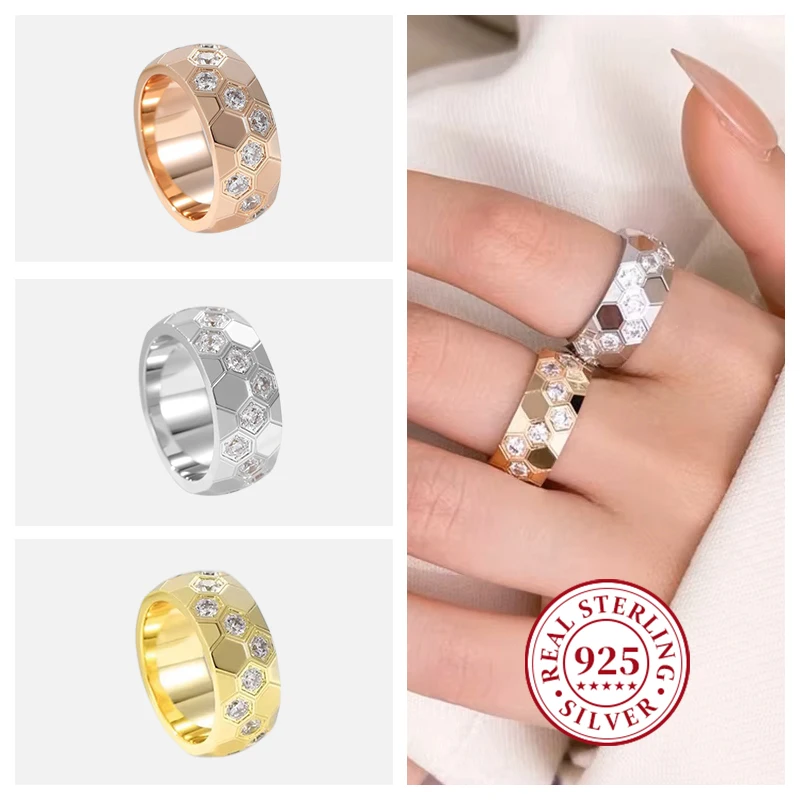 

Geometric Stacking Honeycomb Rings for Women Men 925 Sterling Silver Zirconia Rings Wedding Party Gift Women Fine Jewelry