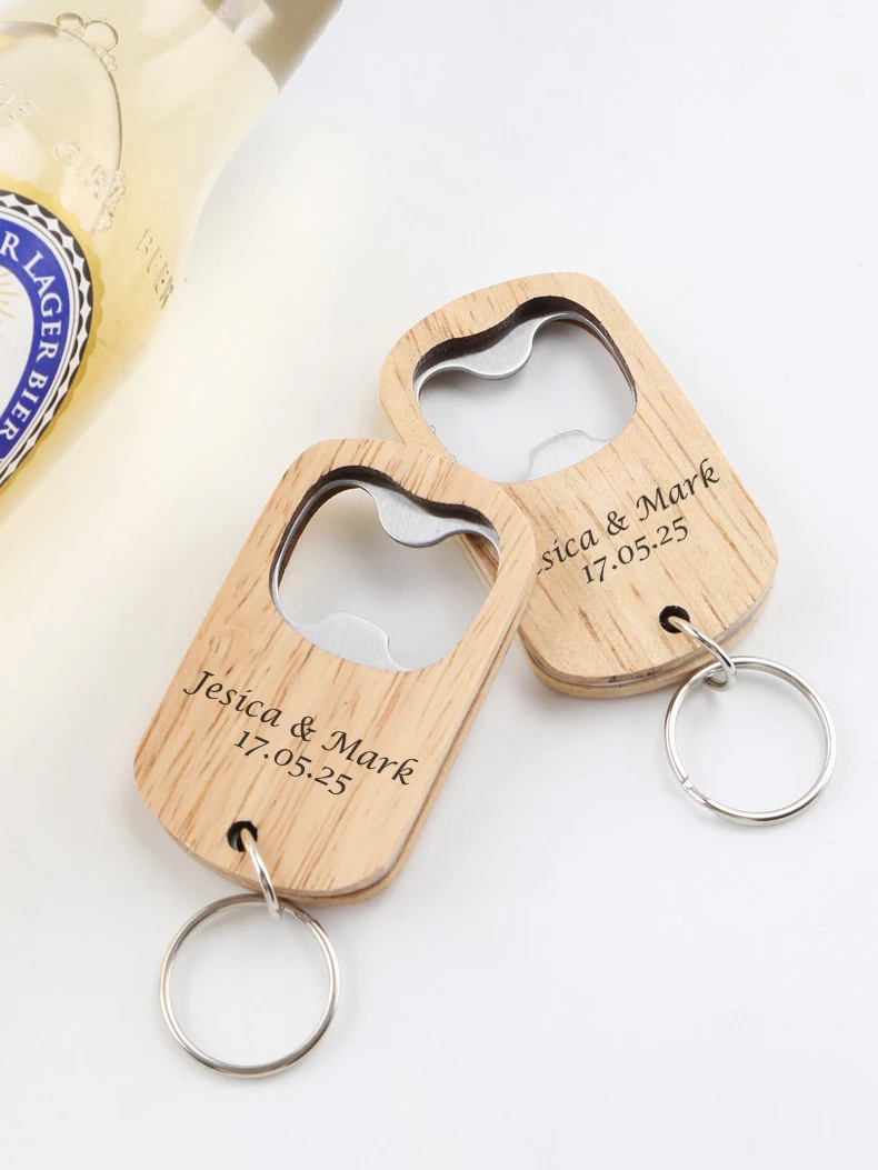 Souvenirs de mariage pour les invités Porte-clés en bois personnalisé Ouvre-bouteille Cadeaux d'invité de mariage Cadeaux de fête Porte-clés personnalisés