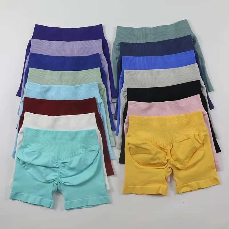 

Pop Impact Shorts Low Ribbed Waist Band Yoga Seamless Scrunch Bum Workout Gym Shorts Booty Hight Stretch Running Shorts