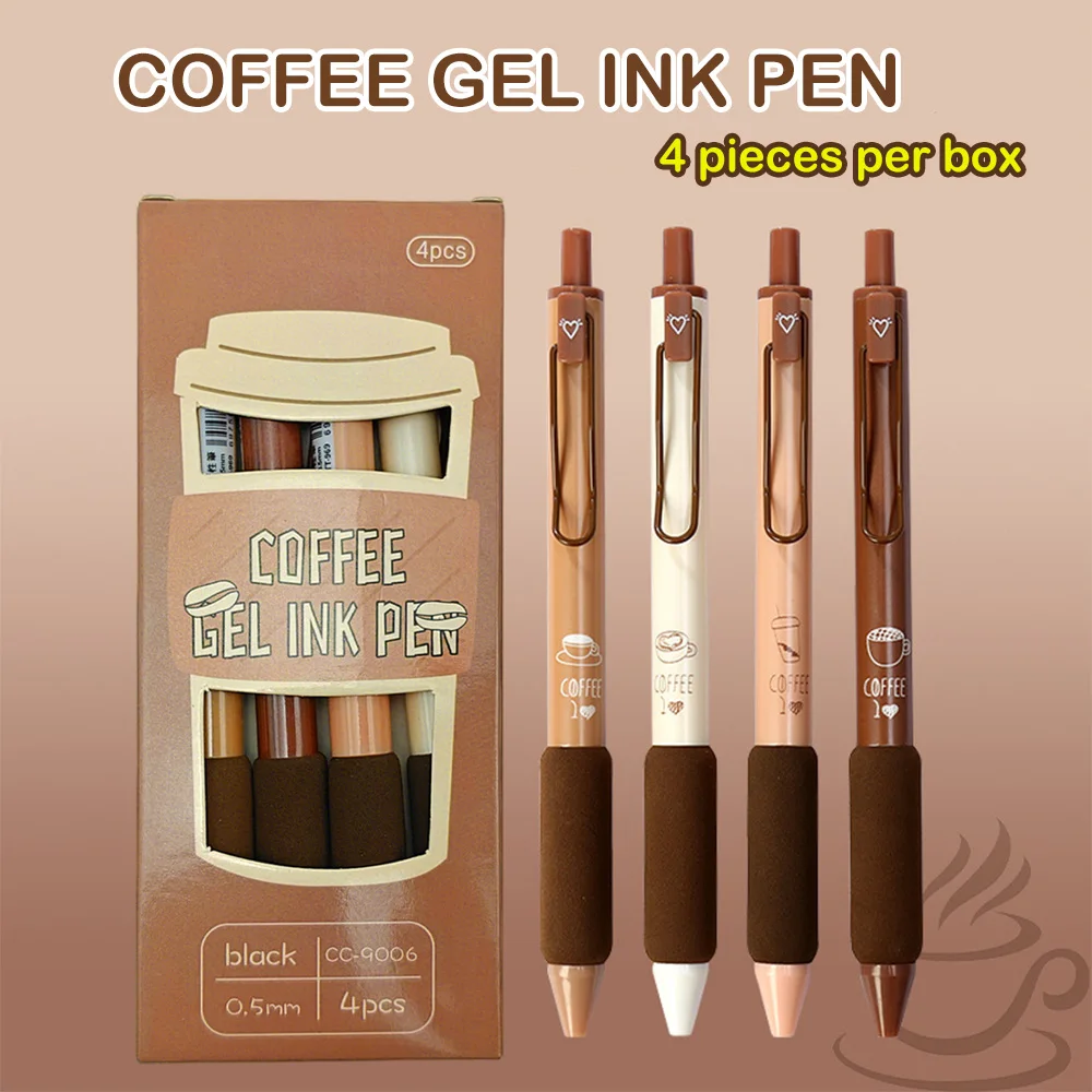 

[Набор из 4 шт./1 комплект] Набор гелевых ручек Click, быстросохнущие чернила, мягкая ручка, подходит для студентов, письма и офиса (стиль кофейного цвета)