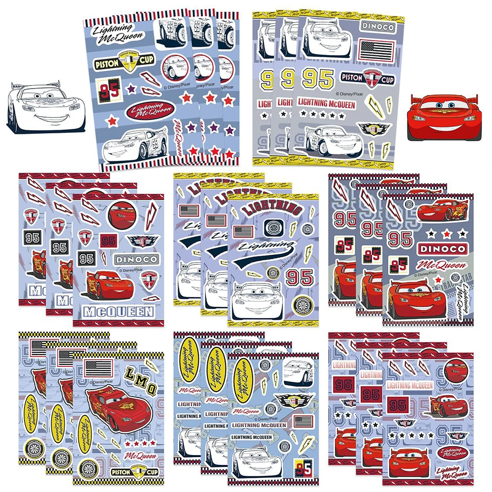 8/16 Blatt Coole Disney Cars Lightning McQueen Aufkleber Cartoon Dekoration Sticker für Koffer, Notizbuch, Handy, Anime-Aufkleber Großhandel