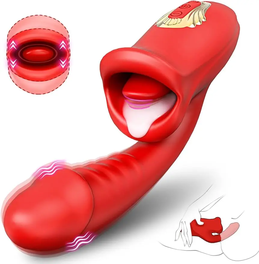 Tongue Rose Sex Toy Realistic Dildo Vibrators 3 in 1 Vibrator for Women Tongue Licking Nipple Clit Stimulator Adult Sex Toys