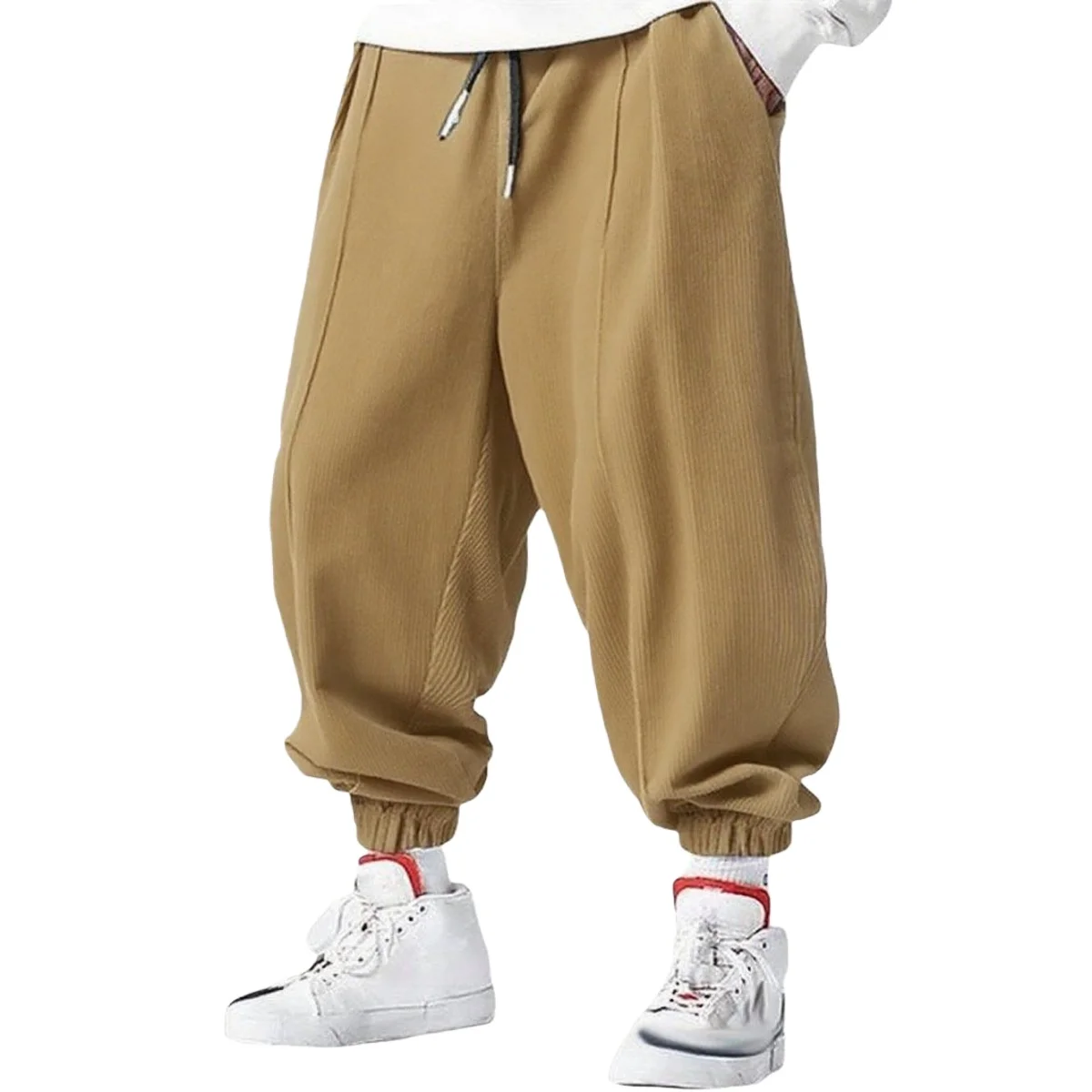 

Men's Solid-Color Corduroy Tapered Pants Casual Sport Fashionable Hip-Hop Style Pleated Long Trousers