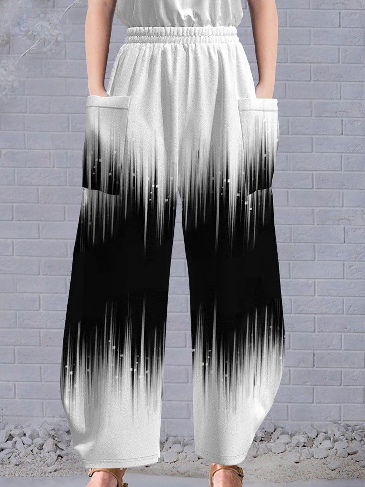 Zebra Kitty Wide Leg Pants Full Length Graphic Printed Gear Wheel Thin Hipster Fashion Summer Streetwear Trousers Women Clothing
