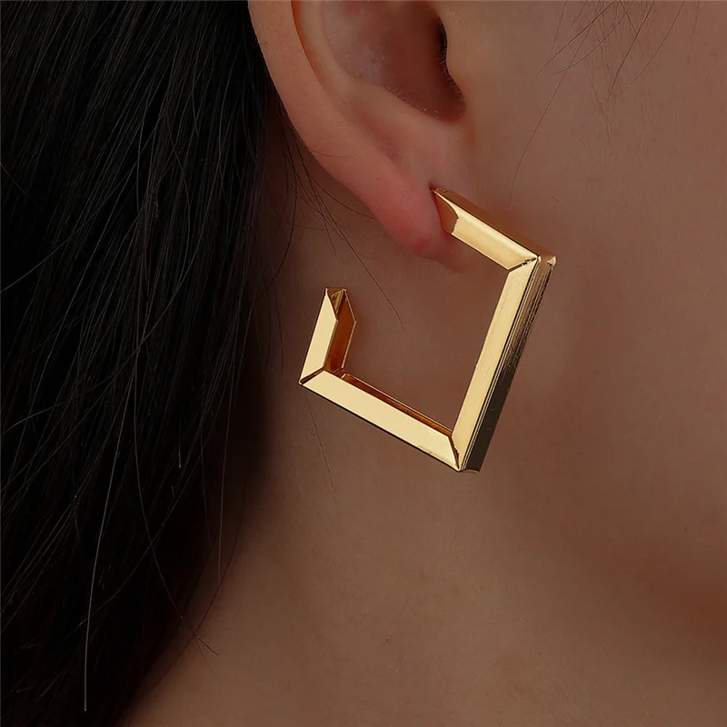 Retro Minimalist Square Earrings Irregular Hoop Earrings New Exaggerated Cool Girl Fashion Earring for Women  Accessories 2022