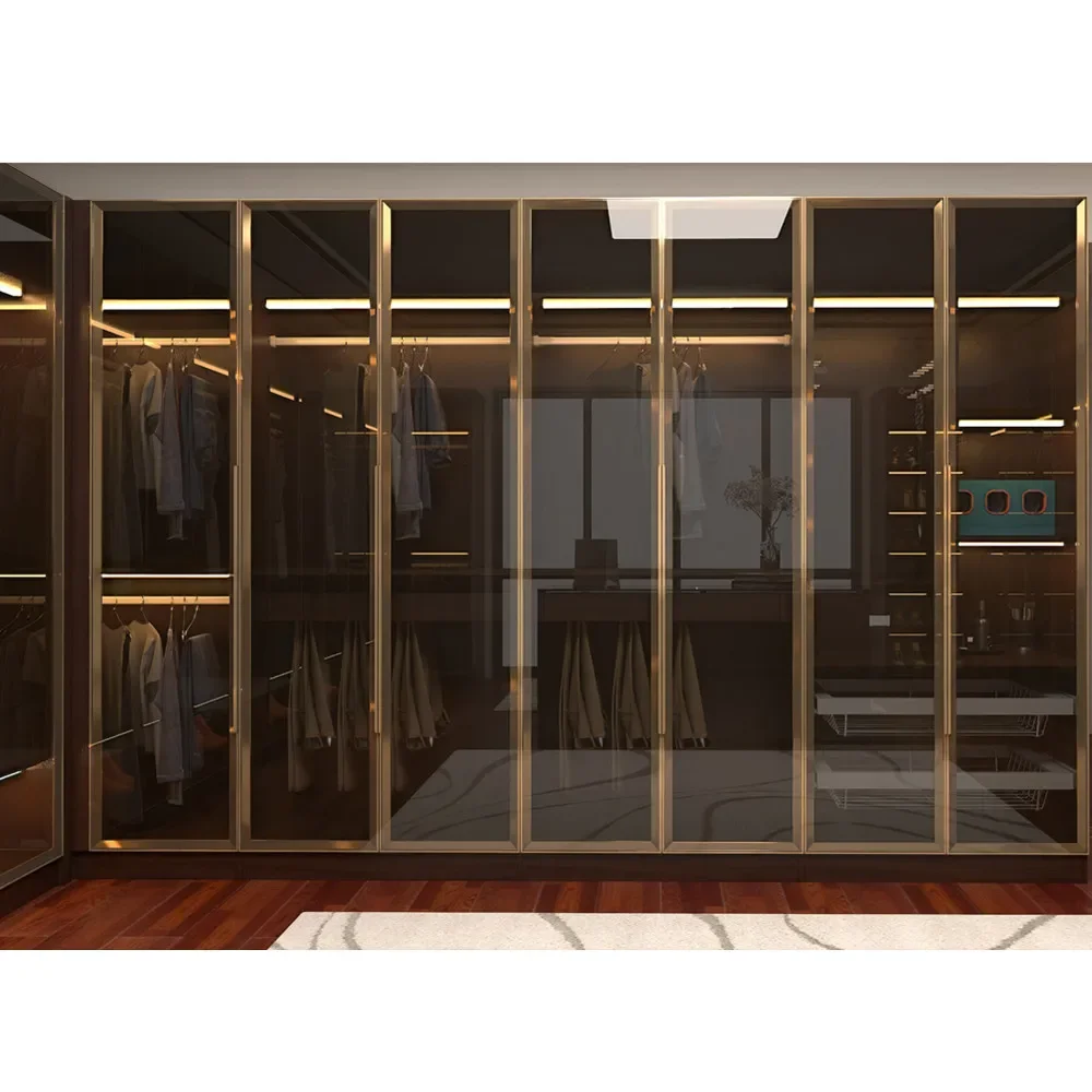 Customized Modular Mdf Hotel Aluminum Frame Glass Door Wardrobe Modern Bedroom Luxury Walk In Closet