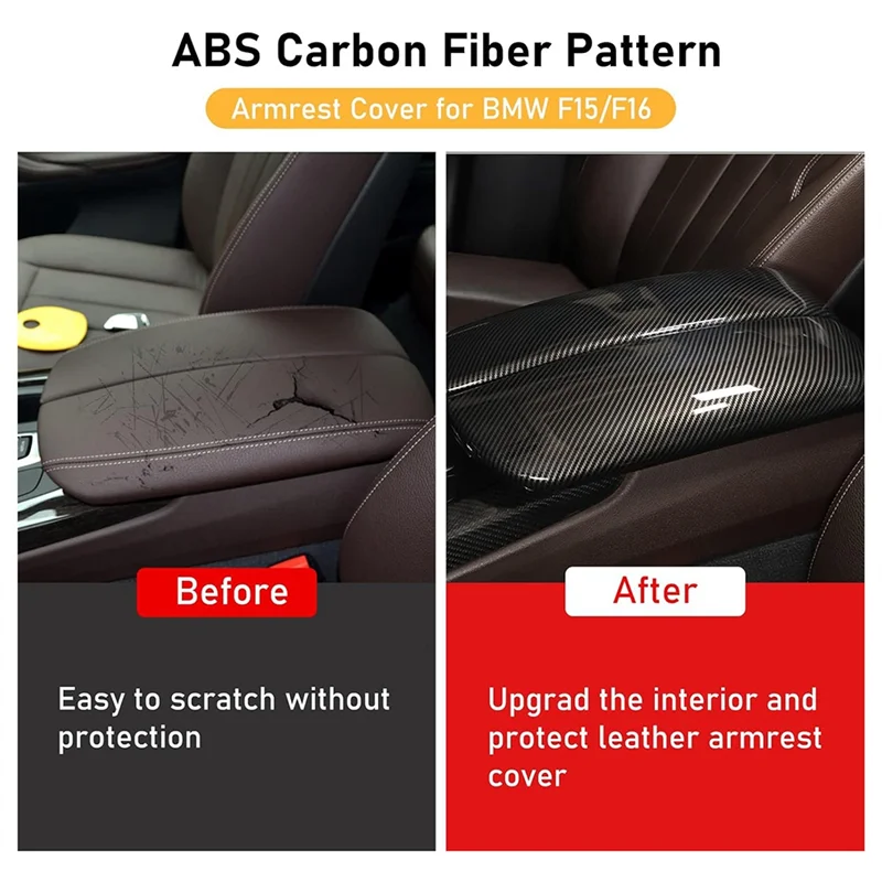 

A03Z-Car Center Console Armrest Box Cover Armrest Box Panel Carbon Fiber Handrail Case Lid Caps For BMW X5 F15 X6 F16