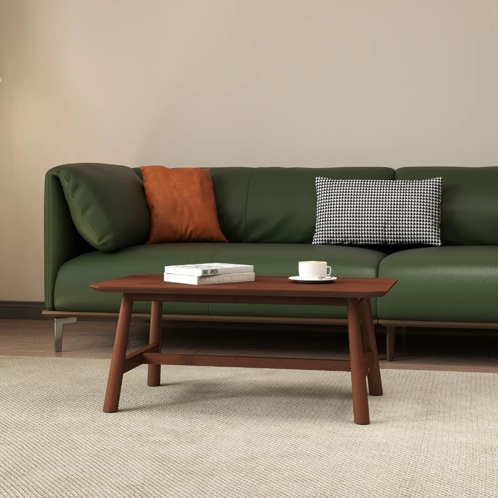 35.5” Coffee Table, Rectangle Coffee Tables with Wood Legs for Living Room Bedroom, Walnut Color