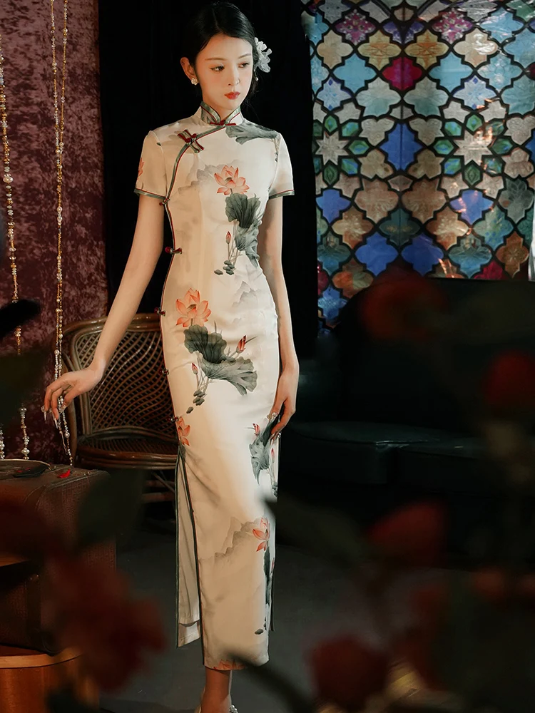 

Ele New Chinese Sle Dr Vintage Republic of China Aesthetic Daily Wear Simple And Classy Polyester Fiber