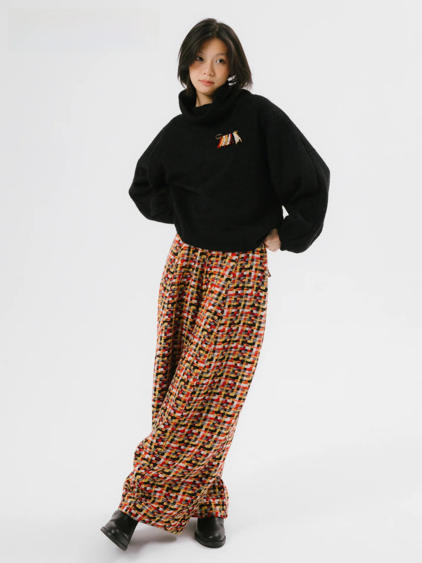 

Ele High Ne Wool Knitted Sweater Waterdrop Sve ape Design Pure Online S Faionable Versatile Bla Knitwear