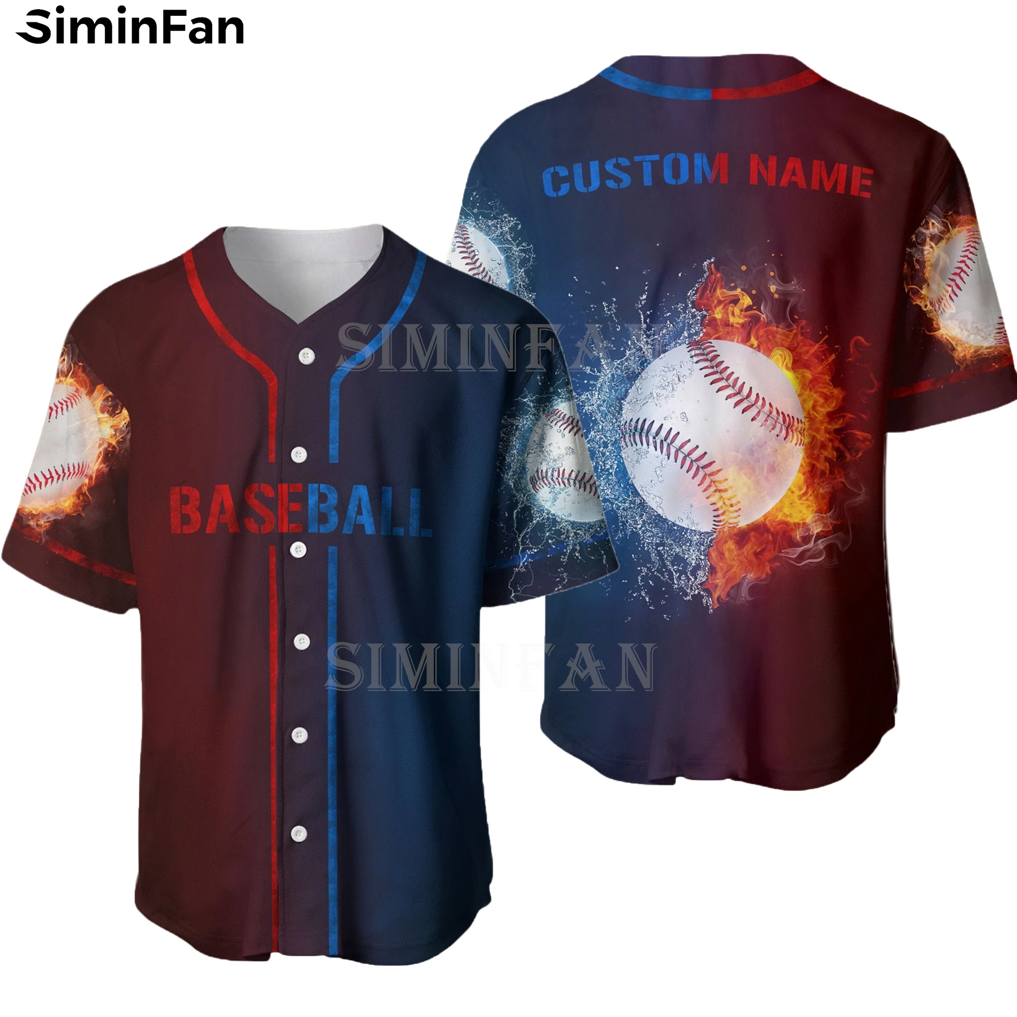 

BASEBALL FIRE WATER 3D Printed Mens Collarless Jersey Shirts Camisa Holiday Summer Beach T-Shirt Women Short Sleeve Tee Top