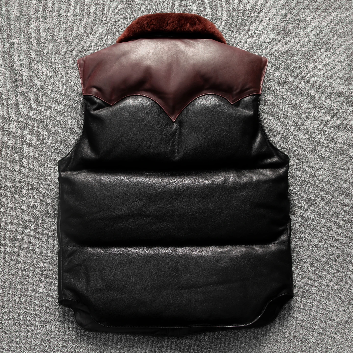 古い羊革のレザージャケット、ダウンジャケット、厚手240グラム、メンズ暖かいスタンドカラーレザーベスト、ノースリーブベスト、冬用