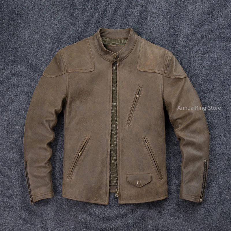 

Venom Locomotive Leather Jacket Turtle Crack Genuine Leather Jacket Men's First Layer Cowhide Uncoated Matte Leather Coat