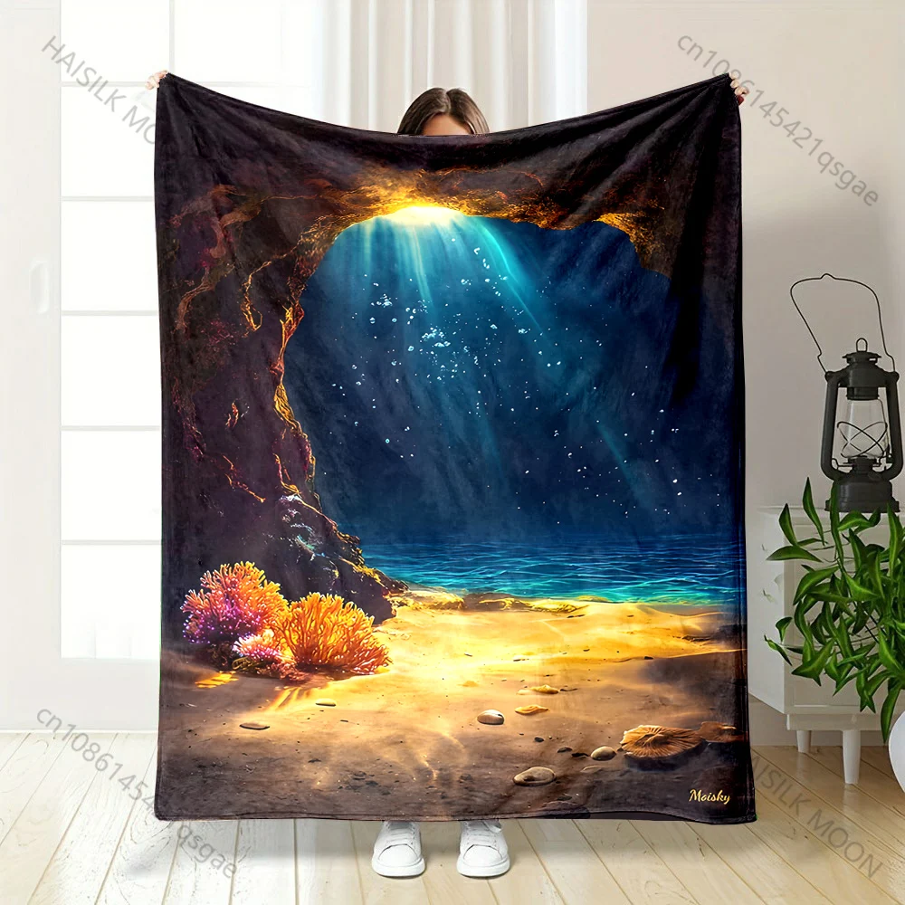Sunlight pierces blue sea cave Print Adult Children Warm Blankets Home Travel Car Soft Comfortable Suitable for all seasons