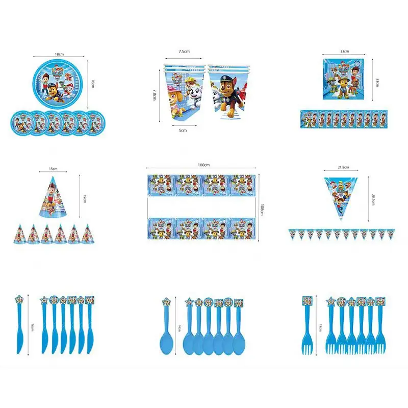 New Paw Patrol Birthday Decoration Party Disposable Tableware Set Cups Plates Chase Dog Balloons Party Supplies For Baby Shower