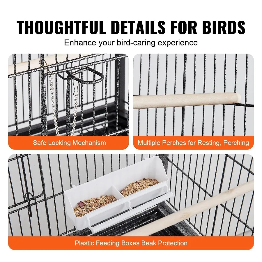 Jaula para pájaros grande de pie de 52 pulgadas, jaula para pájaros de vuelo de hierro forjado para periquitos, cacatúas, loros, guacamayo con soporte rodante y T