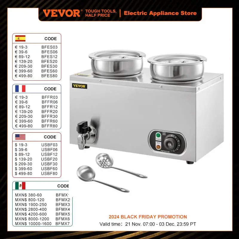 VEVOR Multi-Size Electric Food Warmer Buffet Serving Set Countertop Steam Soup Kettle Machine for Kitchen Commercial Home Use